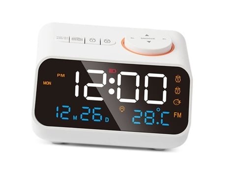 HURRISE Despertador Radio FM Multifuncional LED Música Temporización Radio FM Recargable Despertador para Lavandería Reloj Blanco