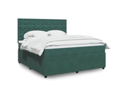 Cama Box Spring Con Colchón Terciopelo Verde Oscuro 180x200 Cm