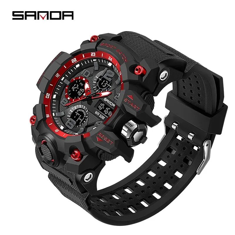 Reloj De Cuarzo Para Hombre (rojo) Resistente Al Agua Con Doble Pantalla