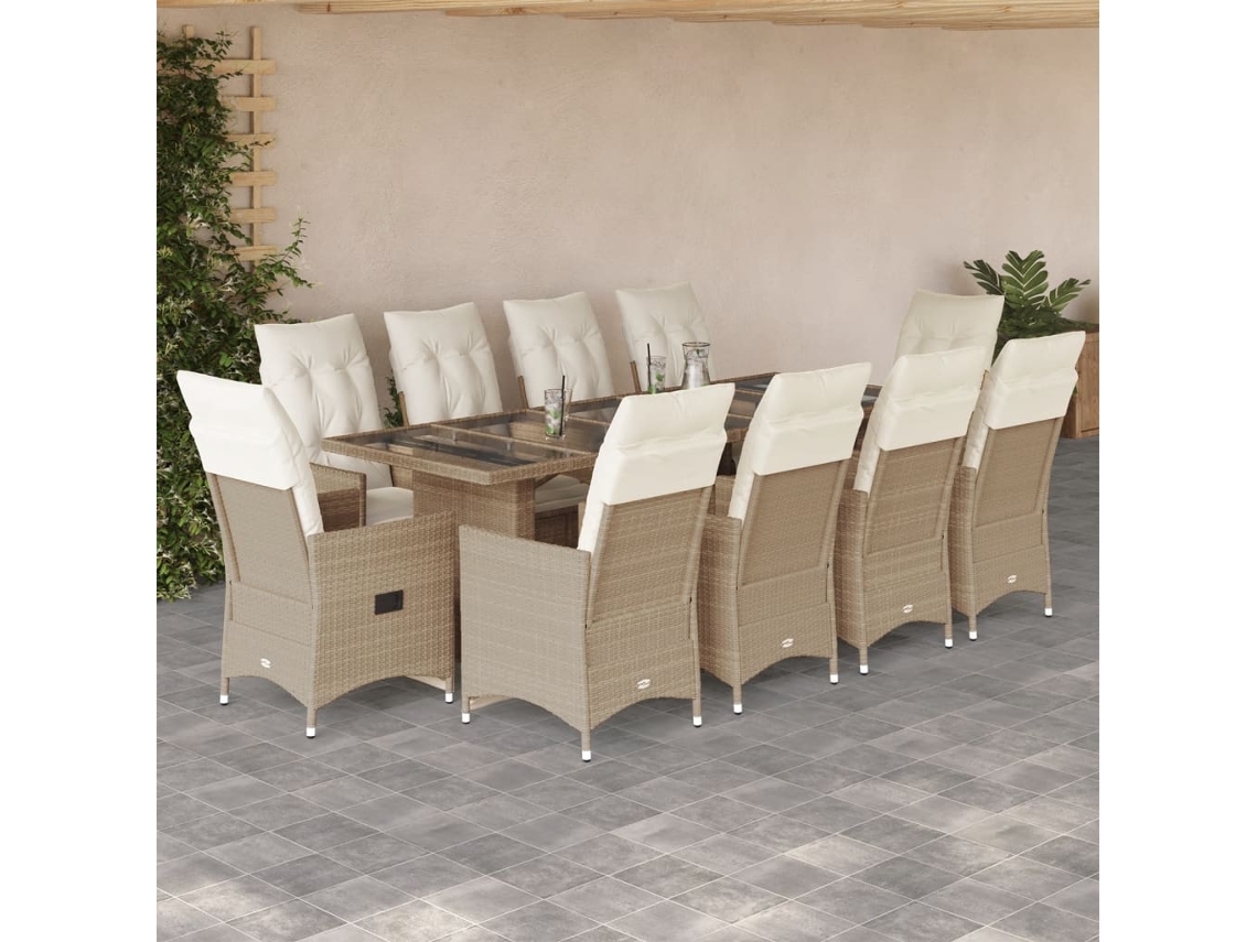 11 Pcs Conjunto De Bistrô P/ Jardin C/ Almofadas Vime Pe Bege Dkd Home Decor
