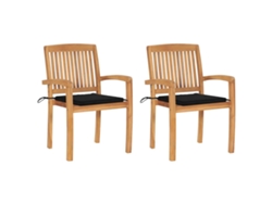 Sillas de jardín DKD Home Decor de 2 piezas con cojines negros, teca maciza