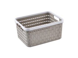 Caja de almacenaje de ratán sintético de 18 l, plástico (PP) sin BPA, color capuchino, tamaño A4/18 l (36,8 x 27,8 x 19,1 cm)