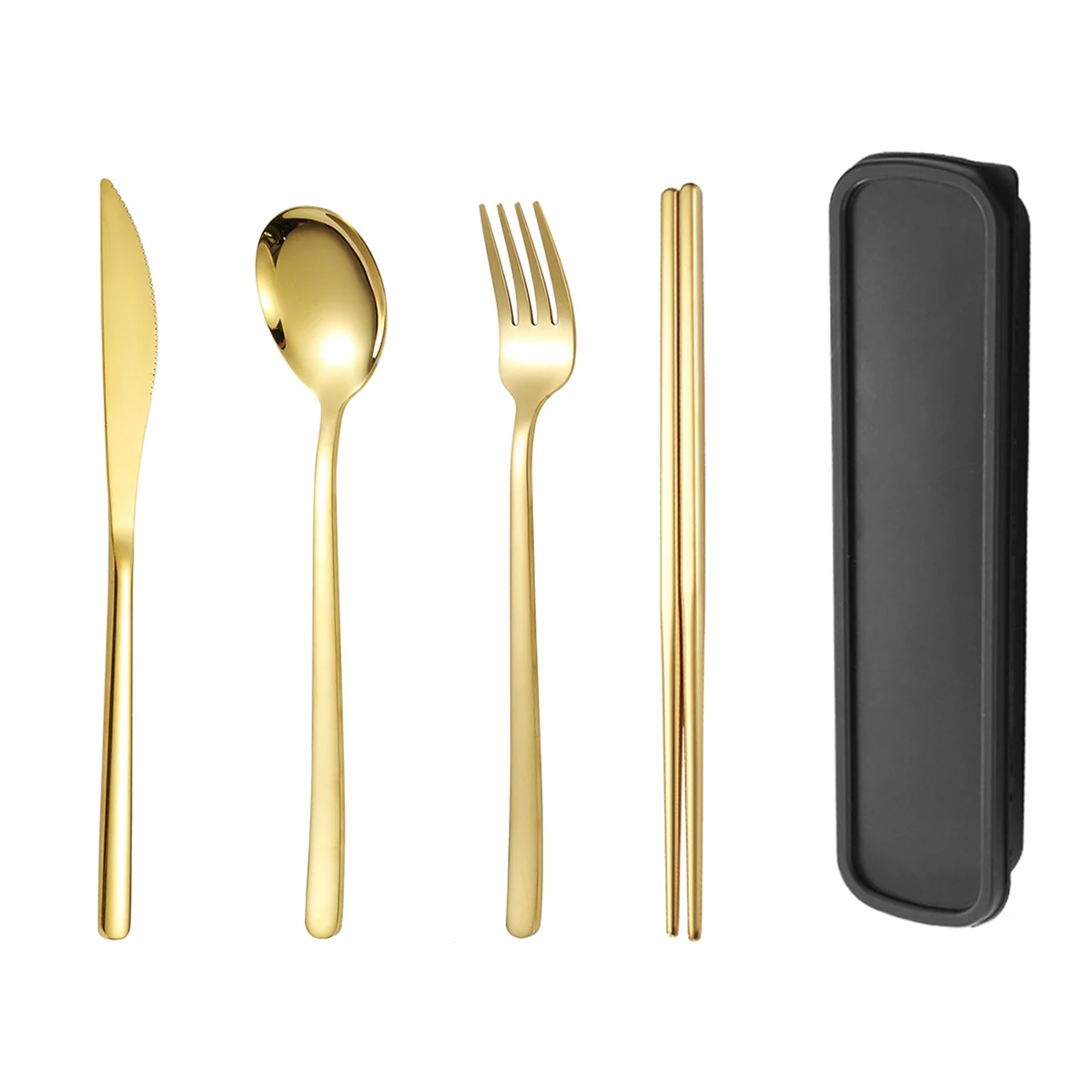 (oro) Cubiertos De Acero Inoxidable, Incluyendo Cuchillos, Tenedores, Cucharas Y Palillos.