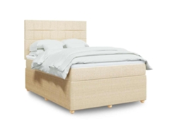 Cama Box Spring Con Colchón Tela Color Crema 160x200 Cm