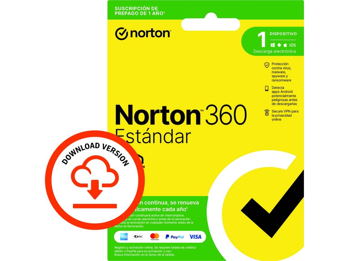 Software NORTON 360 Estándar (1 Dispositivo - 1 año - Smartphone, PC y Tablet - Formato Digital)
