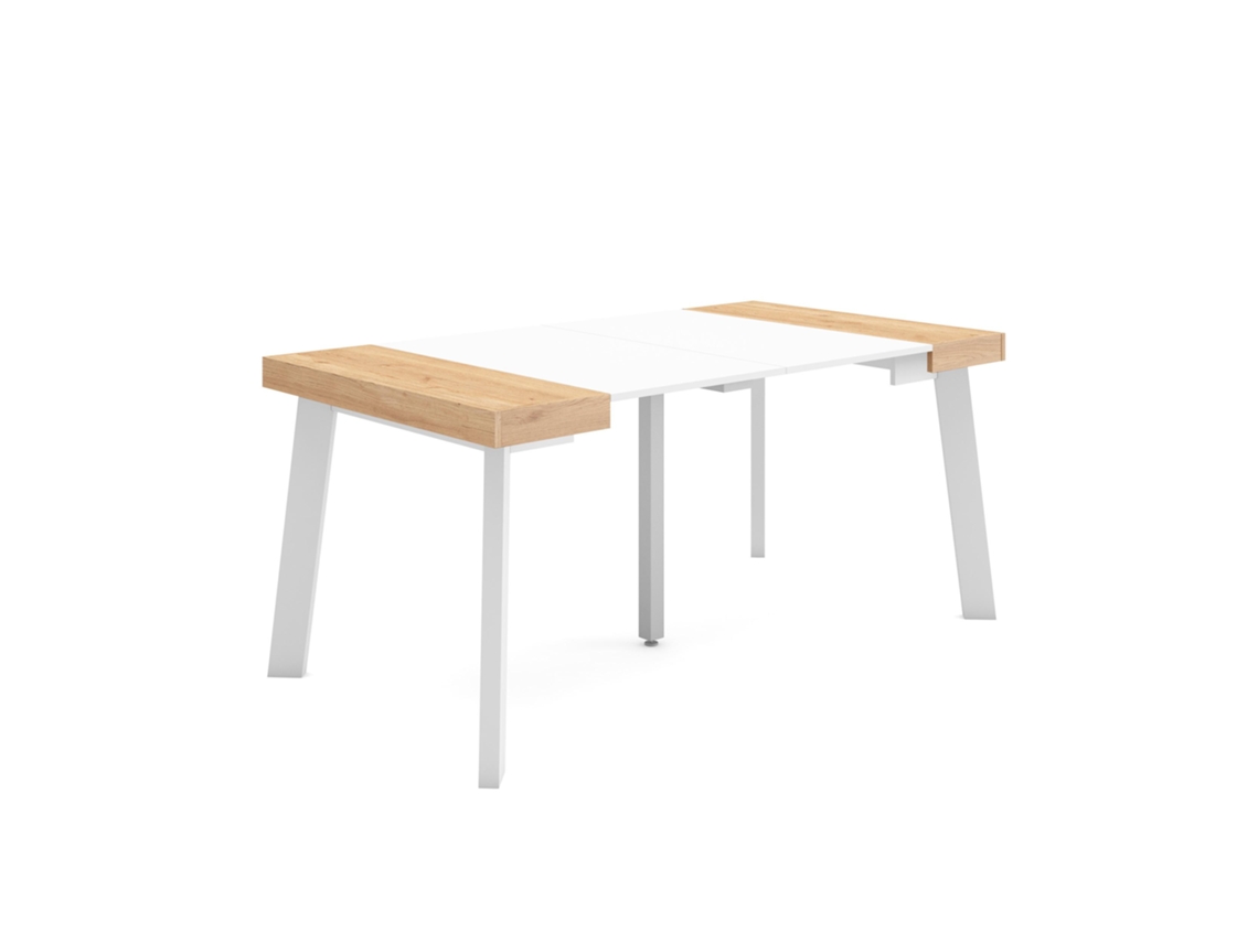 Mesa Consola extensible 160 Para 8 comensales Patas de madera Roble y blanco