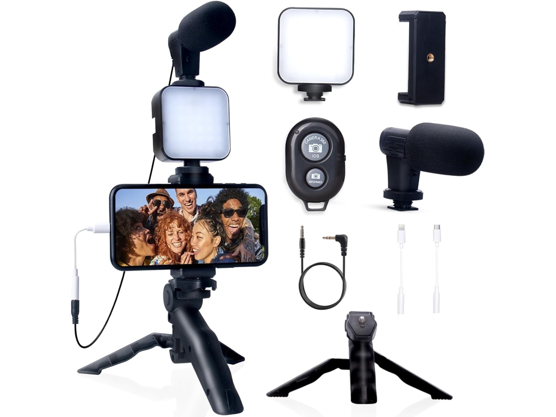 Luz De Relleno Con Trípode Con Mini Micrófono Adecuado Para Iphone, Android Para Transmisión En Vivo