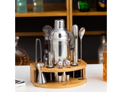 Juego profesional de coctelería de acero inoxidable de 11 piezas con soporte de bambú para bar doméstico DIGITALLAB (750 ml)
