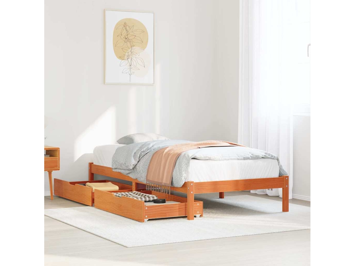 Estructura De Cama Sin Colchón Madera Maciza Marrón 75x190 Cm