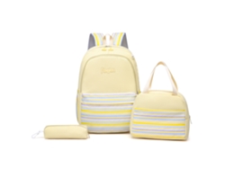 Mochila de tres piezas, mochila a rayas, mochila escolar amarilla