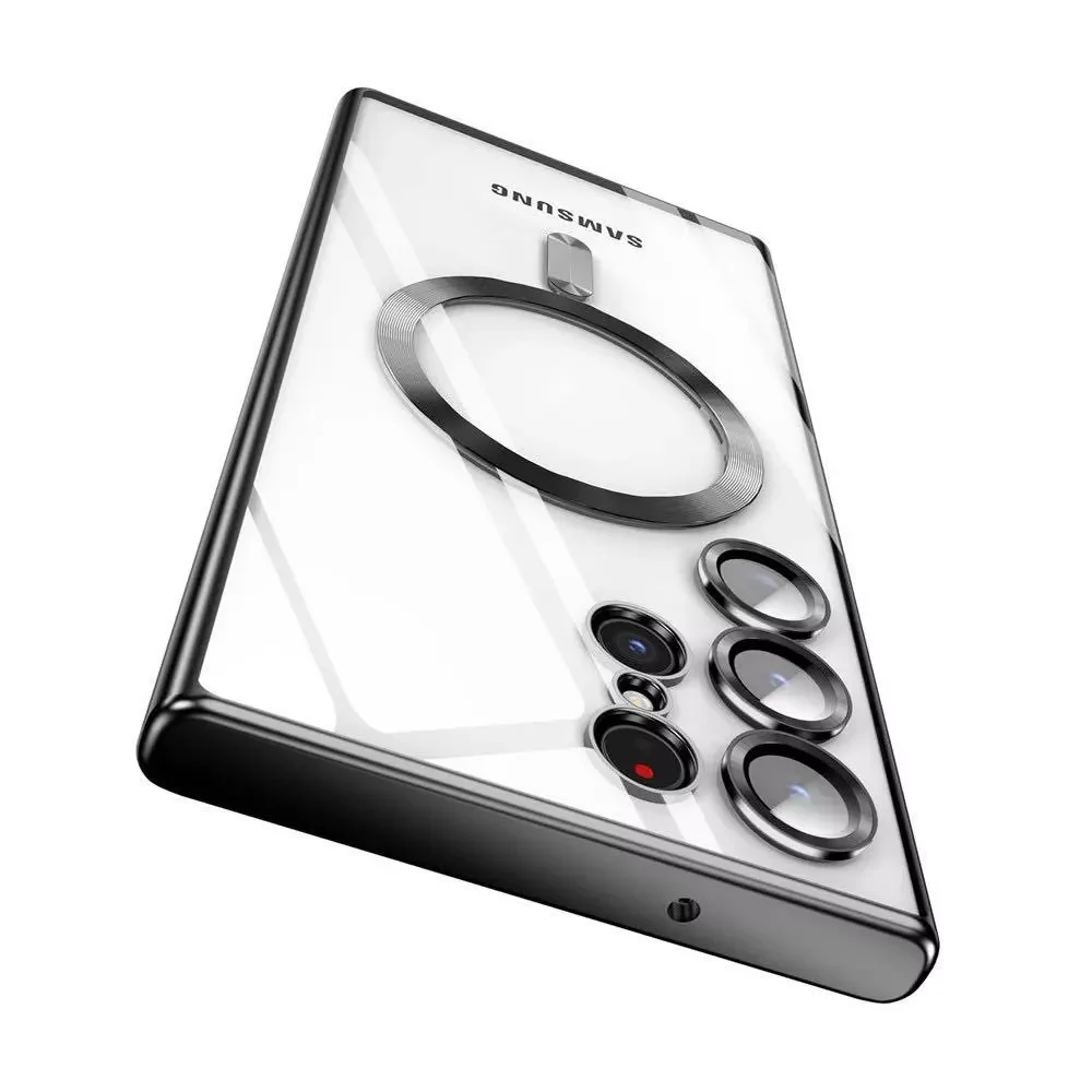 (samsung S26 Ultra Negro) Funda Magnética Transparente Galvanizada Para Samsung, Compatible Con Carga Inalámbrica Magsafe.