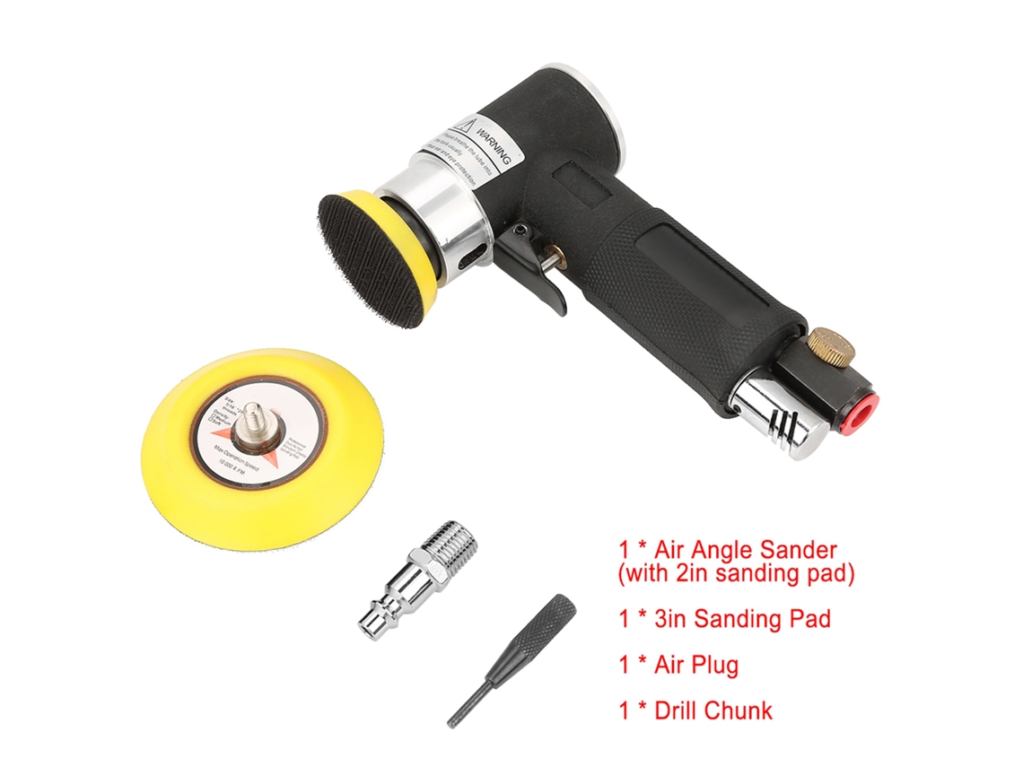 Lijadora neumática angular mini de 90° y 2/3 de pulgada para pulir y lijar herrajes, muebles y plásticos.
