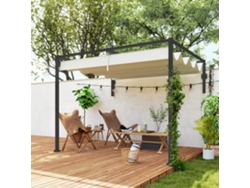 Pérgola De Parede 3x2m Com Teto Retrátil, Tecido De Poliéster Impermeável Para Jardim E Pátio, Cor Creme.