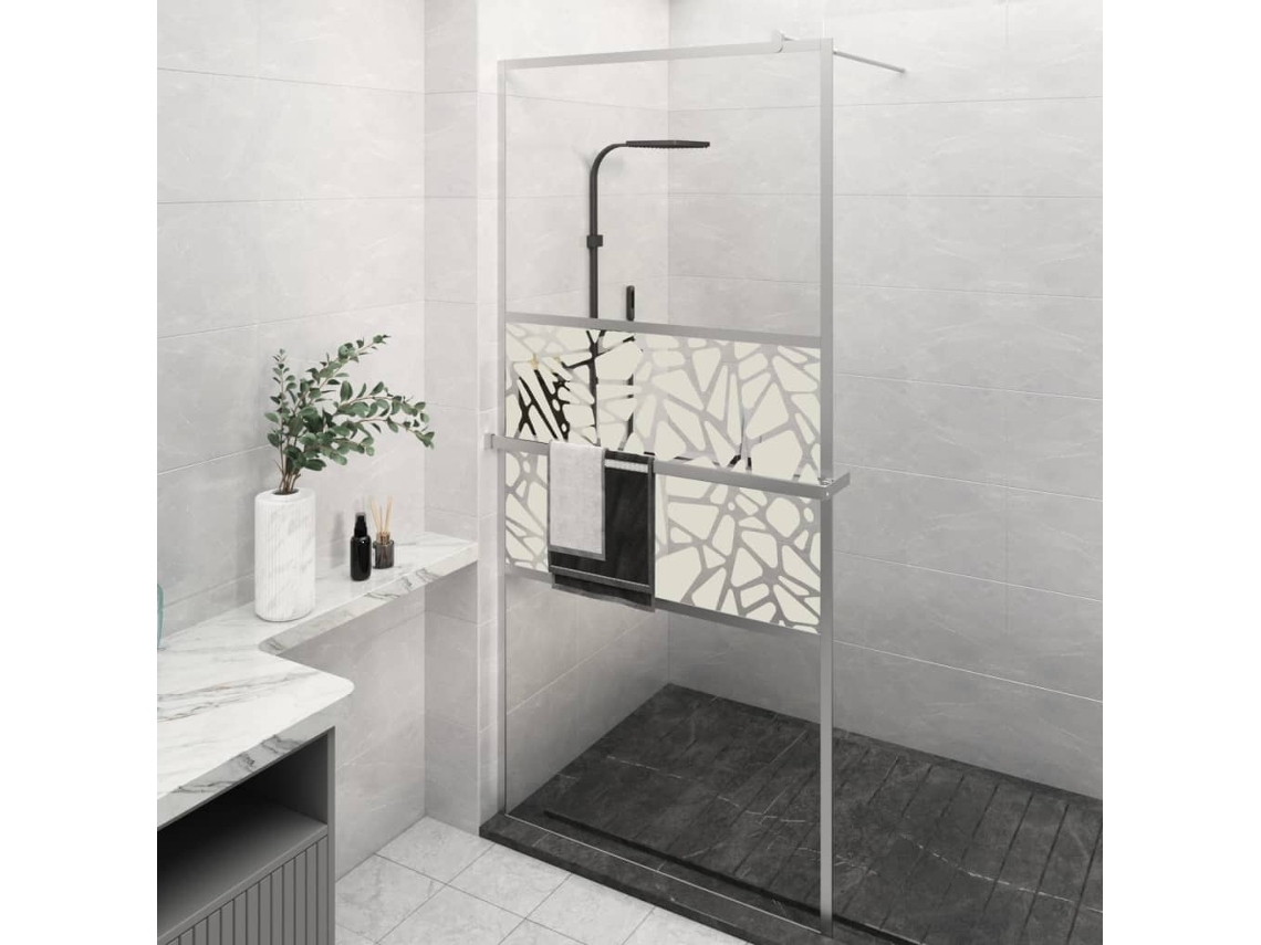 Mampara Ducha Con Estante Vidrio Esg Y Aluminio Cromo 90x195 Cm