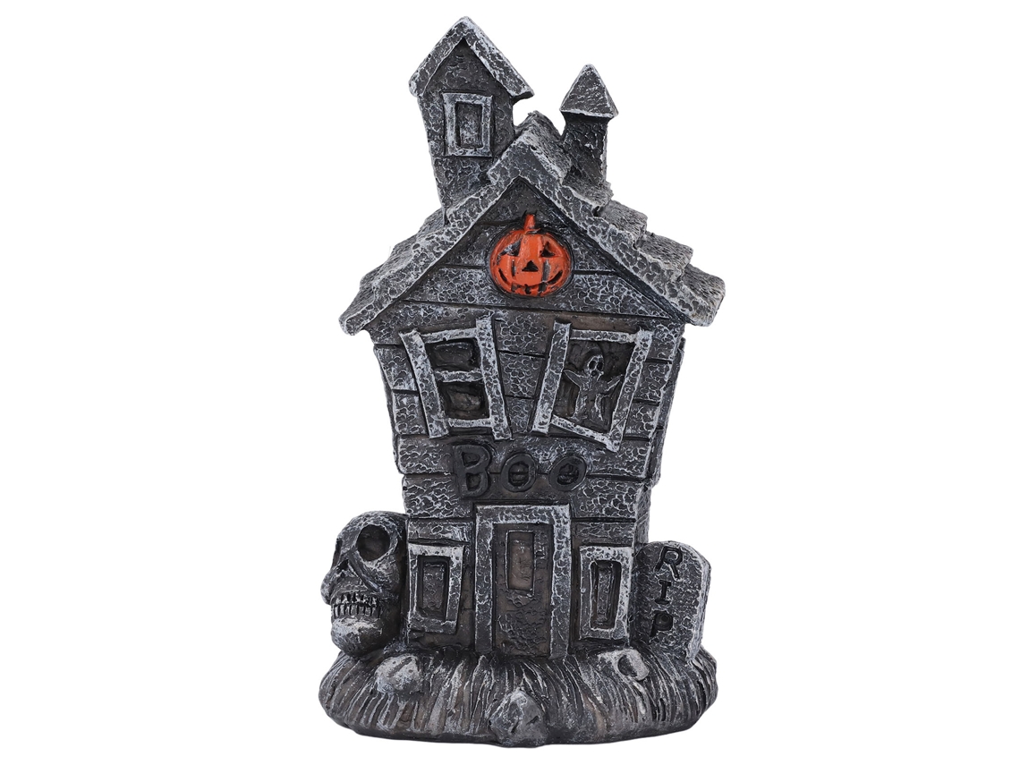 Modelo de casa embrujada en miniatura con calabaza y calavera para decoración navideña