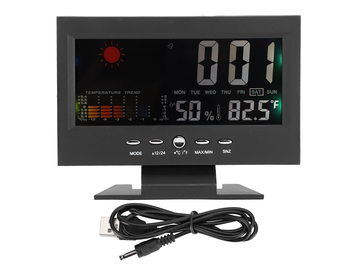 Termómetro Higrómetro Digital Multifuncional Con Reloj, Calendario Y Pantalla Lcd Retroiluminada Para Uso En Interiores Y Exteriores.