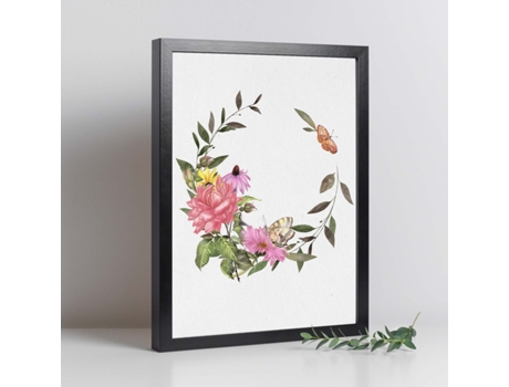 Póster NACNIC de Coronas Florales. Corona Floral Mariposas, Ilustrada con Diseños de Flores, Plantas, y Animales.