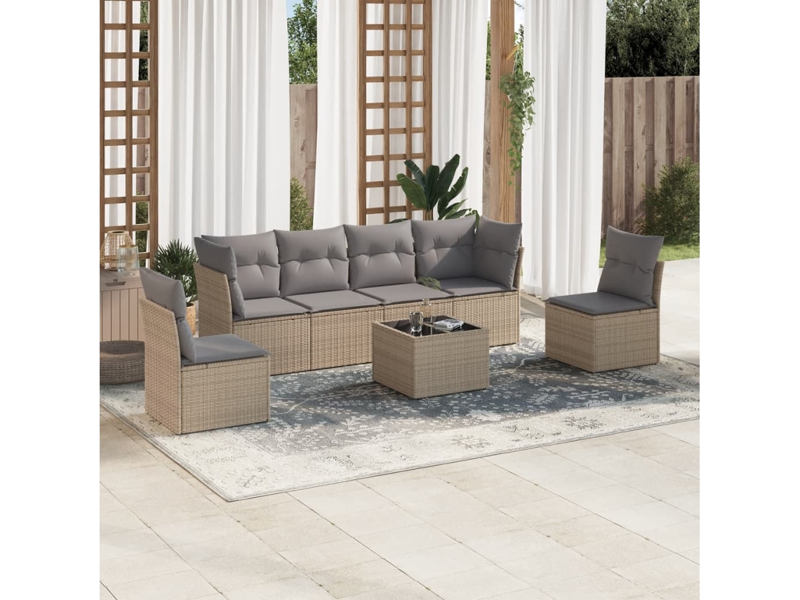 Conjunto de 7 sofás de jardín con cojines de mimbre beige de Dkd Home Decor