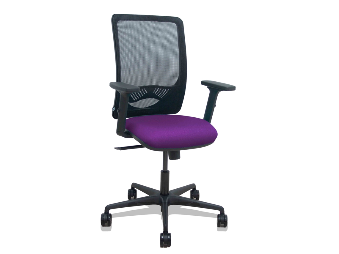 Silla De Oficina Zulema Con Mecanismo Sincro Tapizada Con Tela Color Morado Y Malla Color Negro