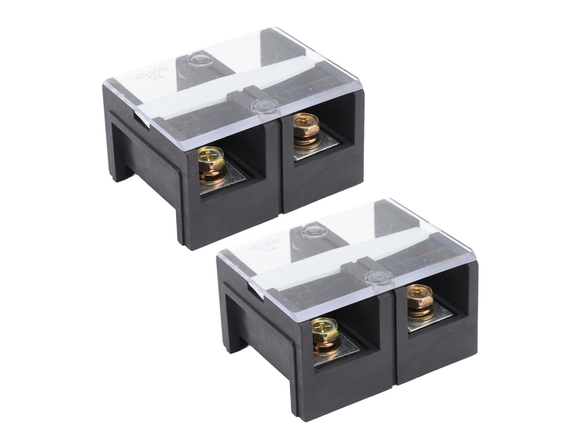 2 Piezas Terminal Block De Barrera De Cable Doble Fila 600v 100a Hierro Fijo Con Tapa Negra 2 Posiciones (1002)