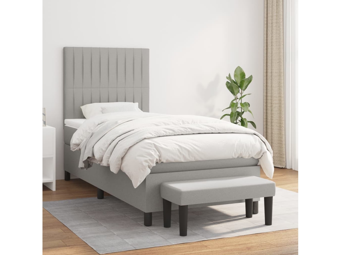 Cama Box Spring Con Colchón Tela Gris Claro 90x200 Cm