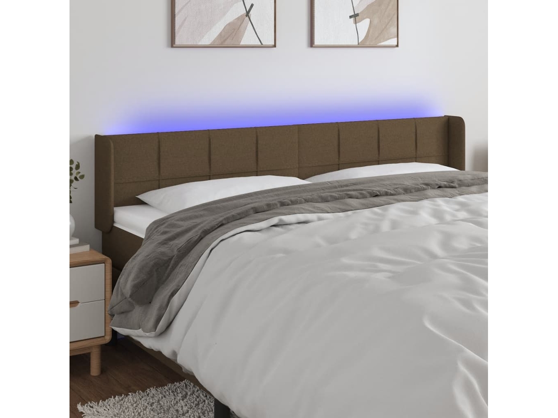 Cabecero Con Led De Tela Marrón Oscuro 183x16x78/88 Cm