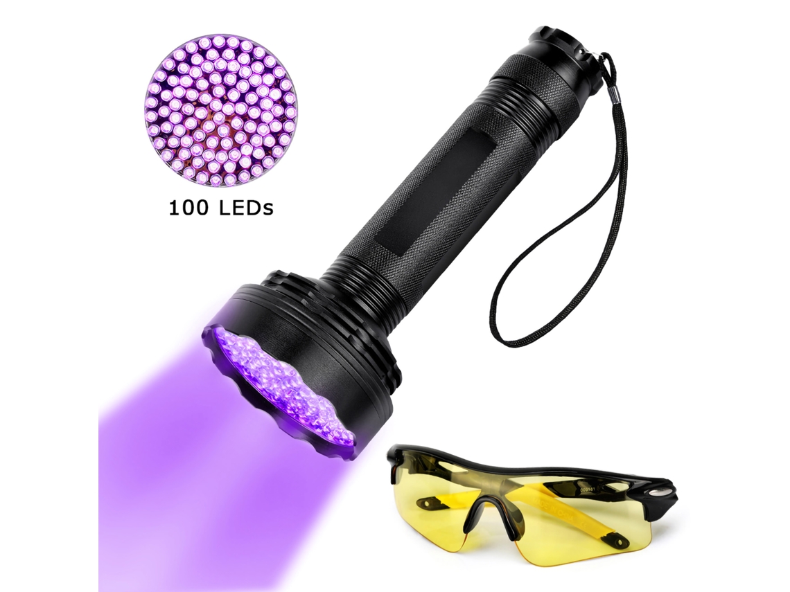 2026-linterna Uv Con 100 Led Mejorada Linterna Ultravioleta Torch Con Gafas Protectoras Negro