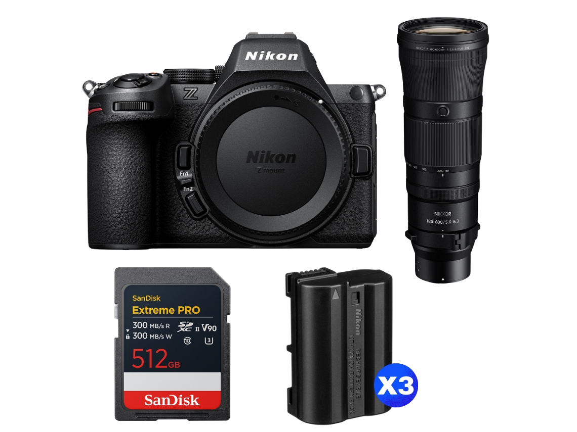 Z5 II + 180 600mm F/5.6 6.3 VR + 1 Sandisk 512GB Extreme Pro UHS II SDXC + 3 Nikon EN EL15C + Libro electrónico “20 consejos para fotos impresionantes” NIKON