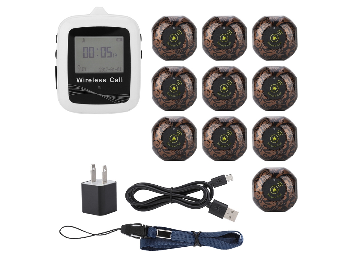 Pager Inalámbrico Para Cuidador Sistema De Paginación Para Restaurantes Receptor Móvil + 10 Pagers Impermeables