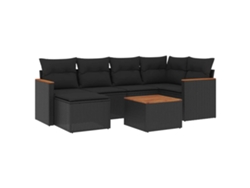 Maison Exclusive - Set De Comedor De Jardín 7 Pzas Y Cojines Ratán Sintético Negro