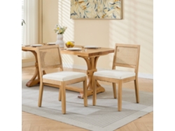 Juego De 2 Sillas De Comedor De Ratán Estilo Rústico, Mimbre Y Madera, Color Beige.