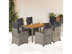 Juego de comedor de jardín de 7 piezas con cojines, mimbre gris, DKD Home Decor