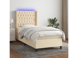 Cama Box Spring Colchón Y Luces Led Tela Crema 100x200 Cm