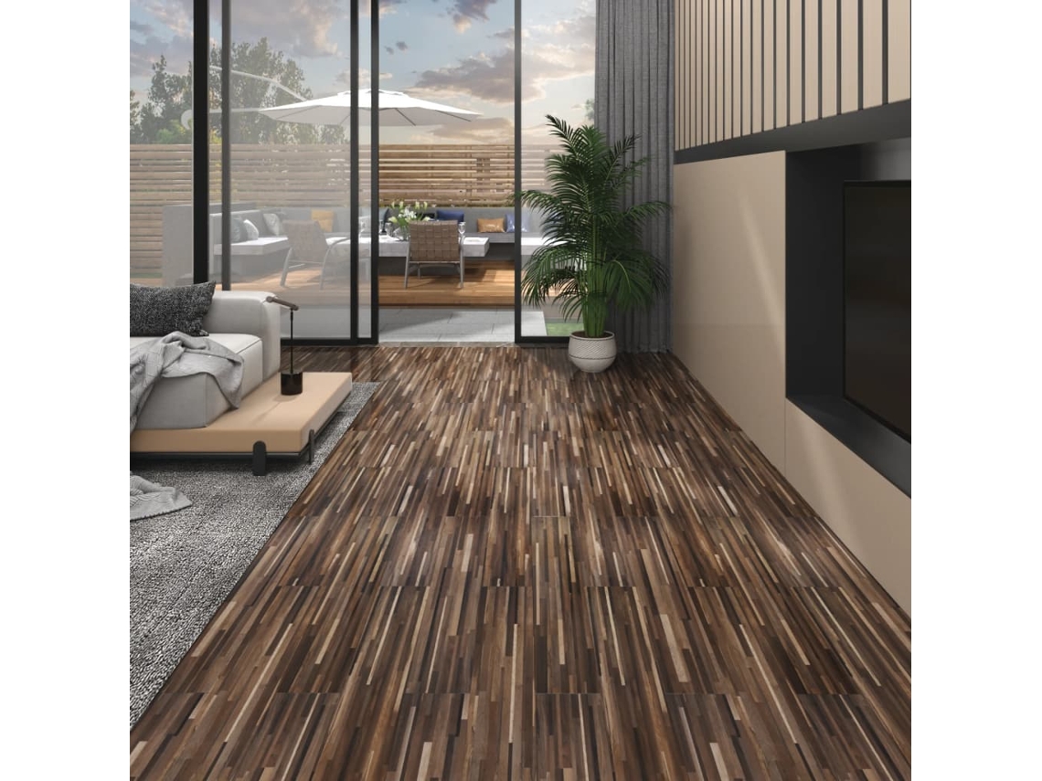 Lamas Para Suelo Autoadhesivas Pvc Marrón A Rayas 5,02 M² 2 Mm