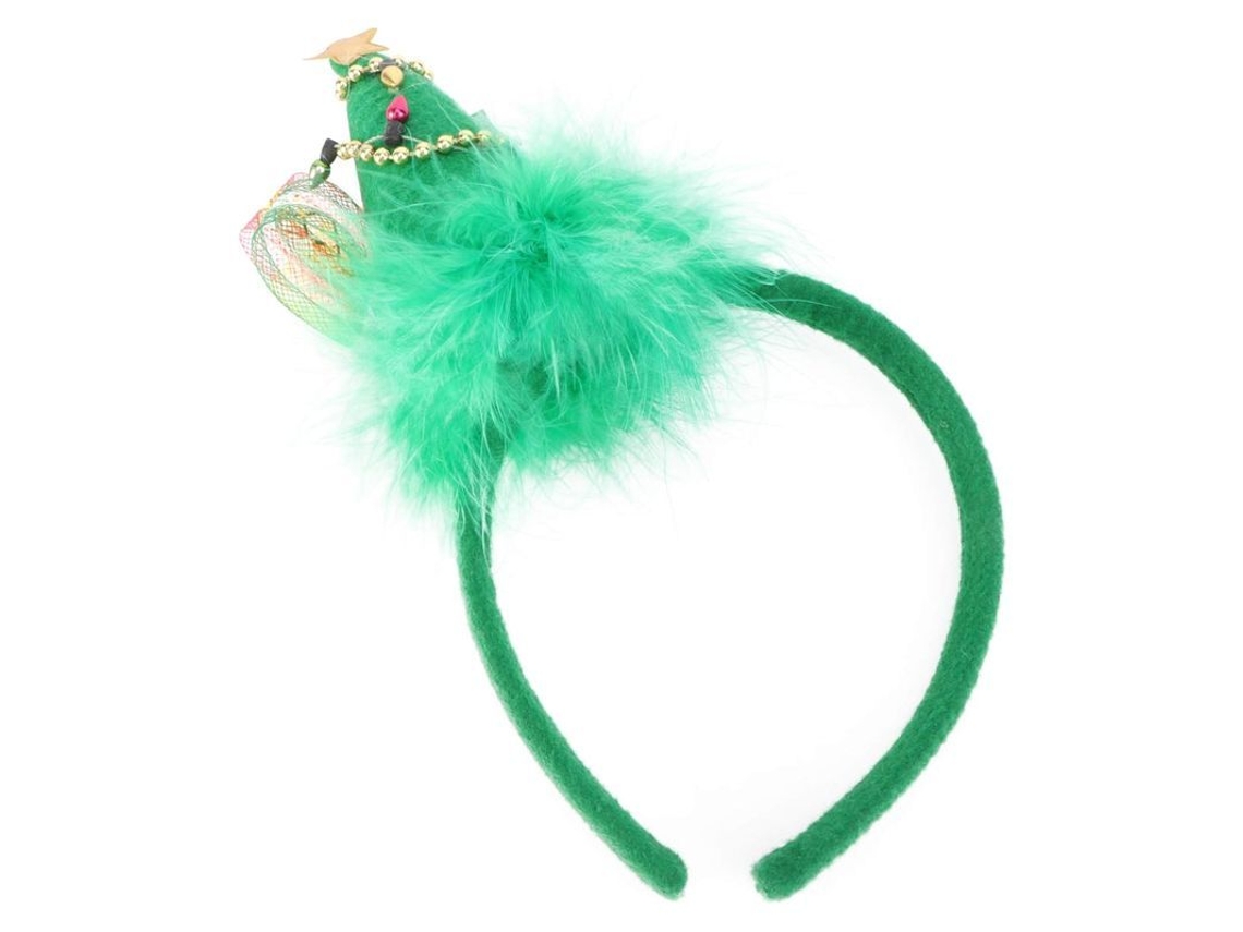 FAIXA DE CABELO ÁRVORE DE NATAL com penas e malha, acessório festivo