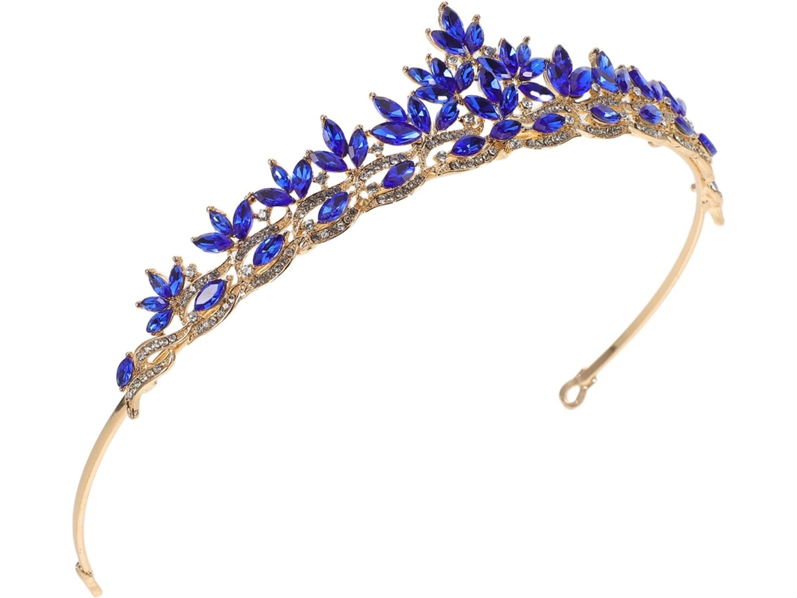 Diadema Nupcial Nuobesty Con Forma De Hoja, Adornada Con Diamantes De Imitación Dorados Y Azules, Hecha A Mano.