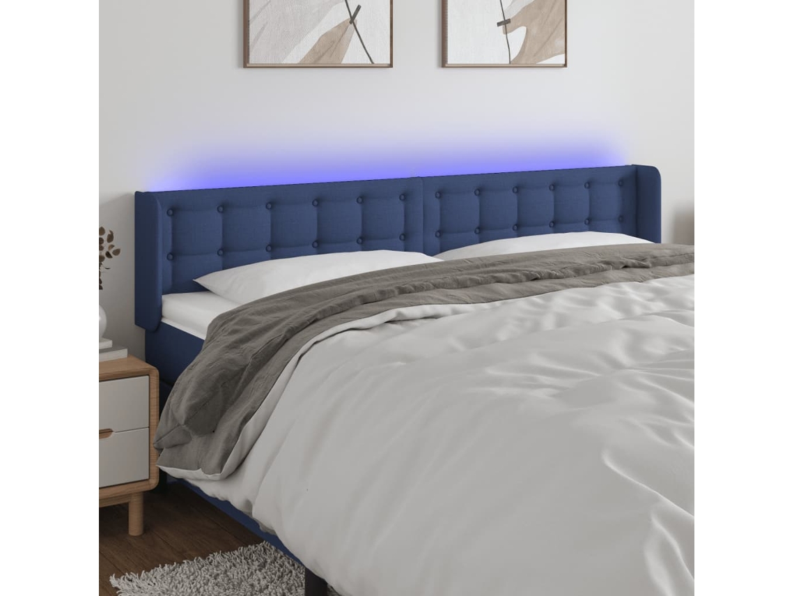Cabecero Con Led De Tela Azul 183x16x78/88 Cm