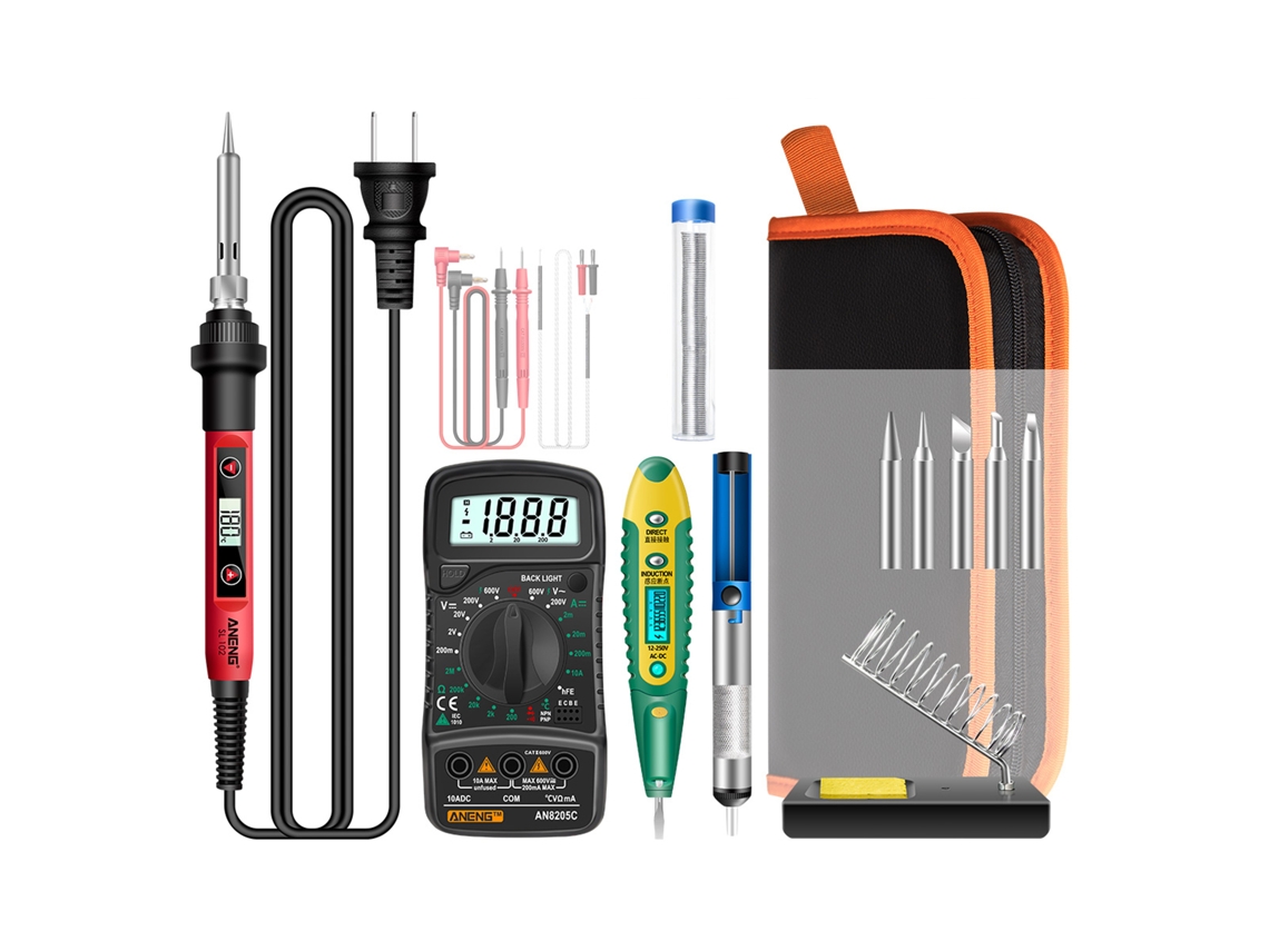 Kit De Soldador Eléctrico Aneng Mini De 60 W Con Pantalla Lcd Y 5 Puntas.