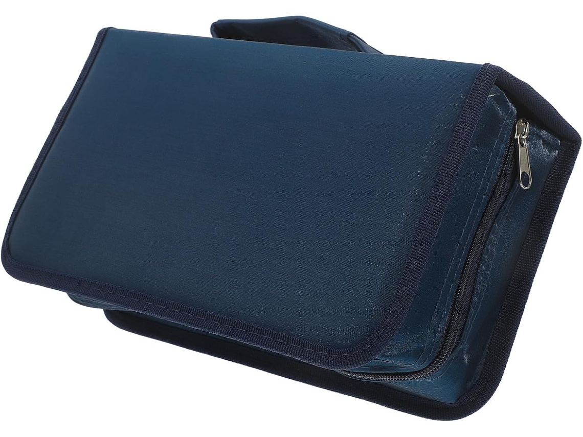 Estuche De Almacenamiento Para 128 Cd Y Dvd, Funda Rectangular Portátil De Material Resistente, Color Azul.