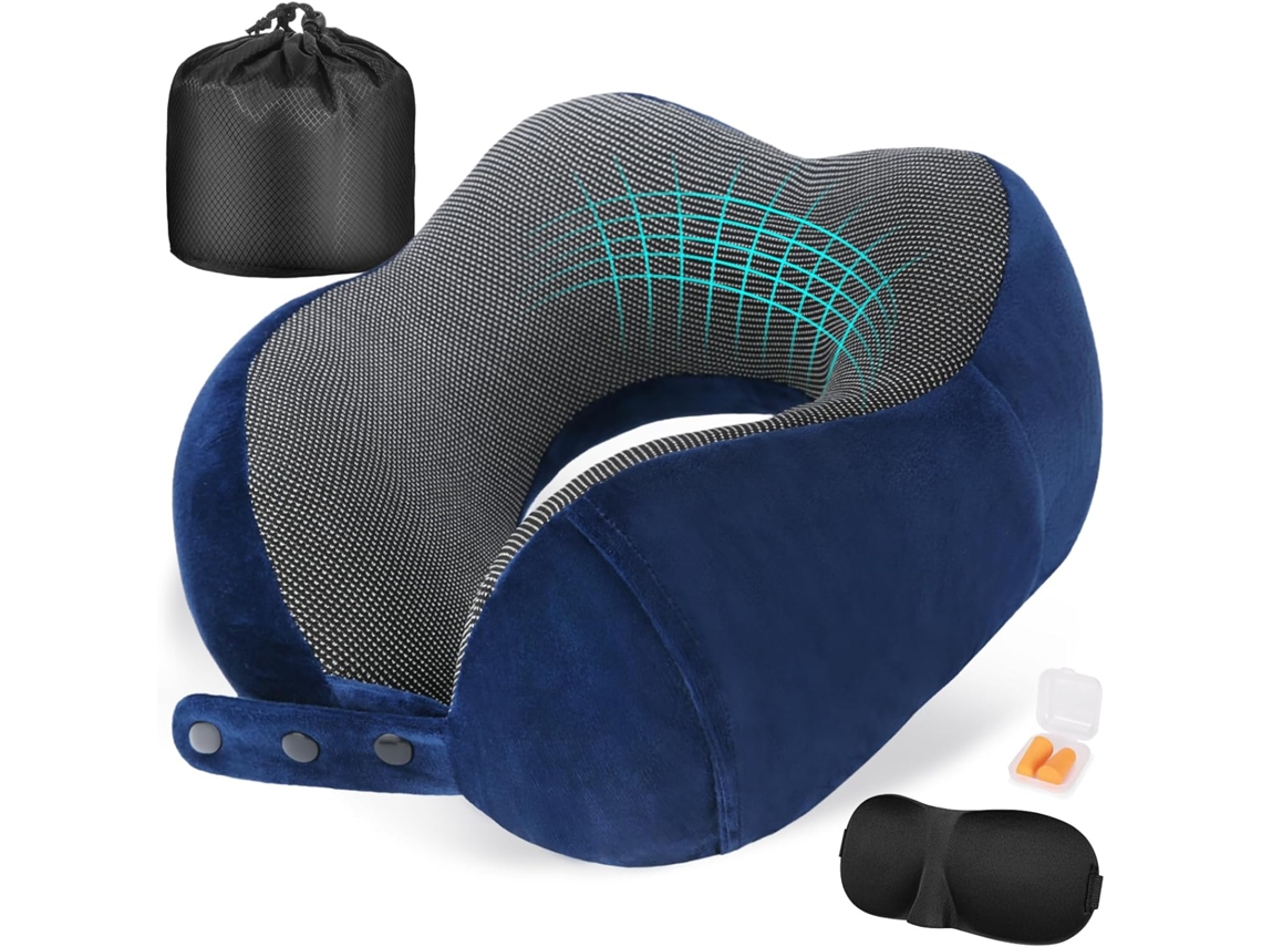 Almohada Para El Cuello Con Espuma Viscoelástica Almohada De Viaje Ajustable Cojín De Soporte El Cuello Con Antifaz Y Tapones Para Los Oídos Cuich