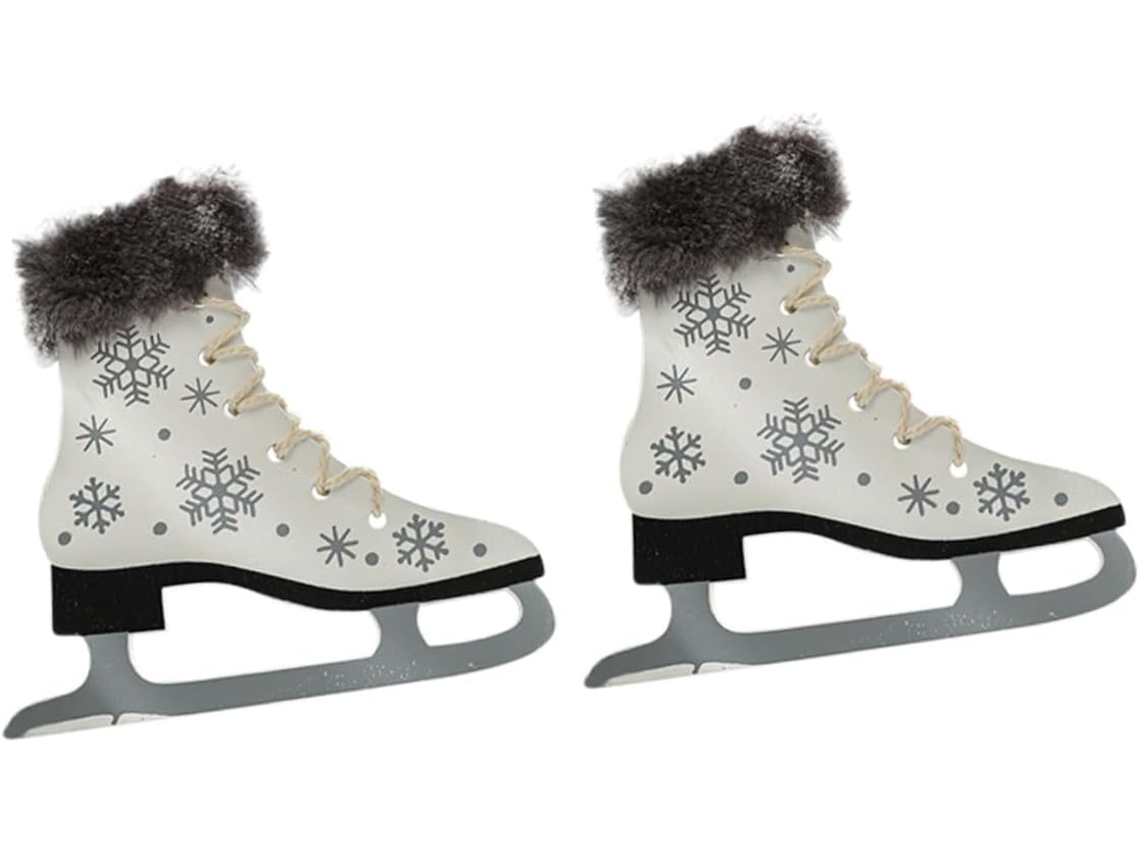Juego 2 Adornos Colgantes Madera Forma Patines Hielo Grises Blancos Decorativos Ligeros 345 Navideños Árboles