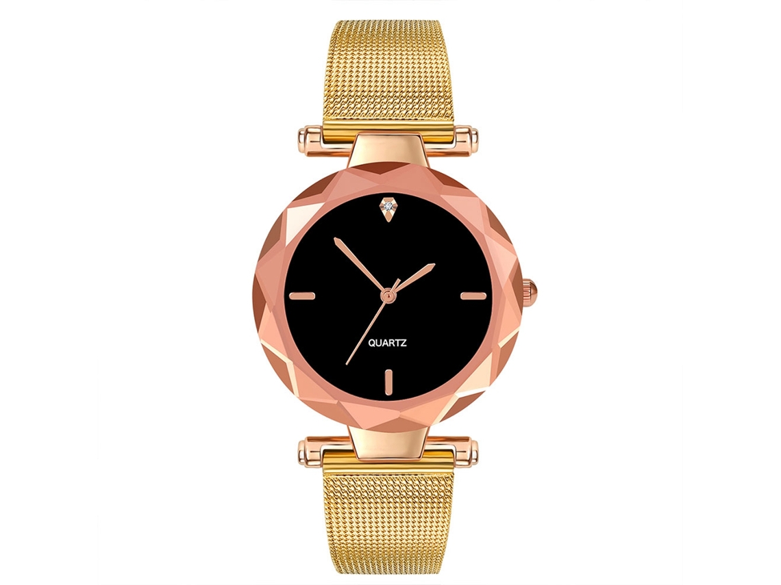 Reloj De Pulsera Unisex Con Brazalete Redondo De Malla De Acero, Movimiento De Cuarzo De Moda, Color Dorado.