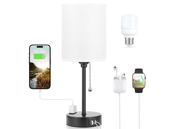Lámpara de mesilla Sstrwgood con 3 temperaturas de color, toma USB-C y USB-A, base de metal negro.