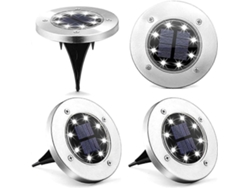 Omni-lámparas Solares Para Tierra 4 Pack Con 8 Led De Disco Luz Blanca Eficiente Impermeable Y Fácil De Instalar
