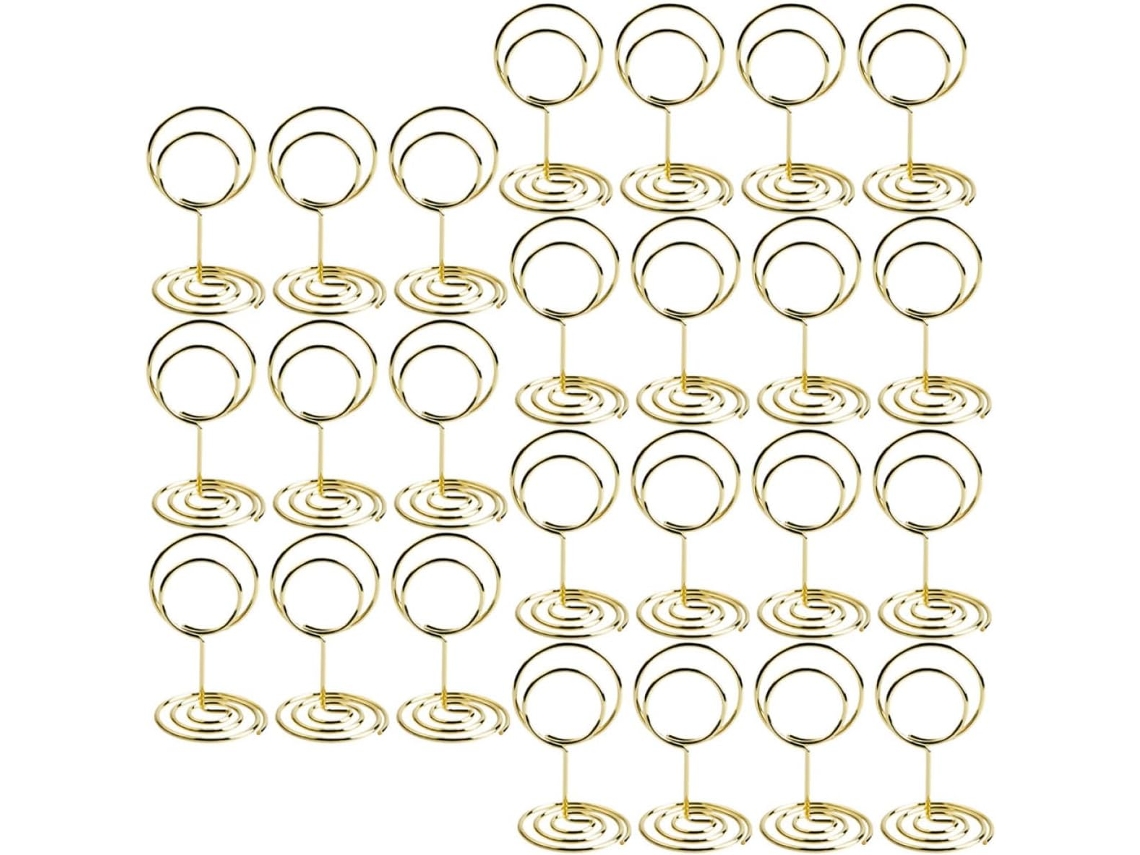 Juego 25 Soportes Números Alambre Acero Carbono Dorado Centros Resistentes Decorativos Bodas Fiestas Fáciles