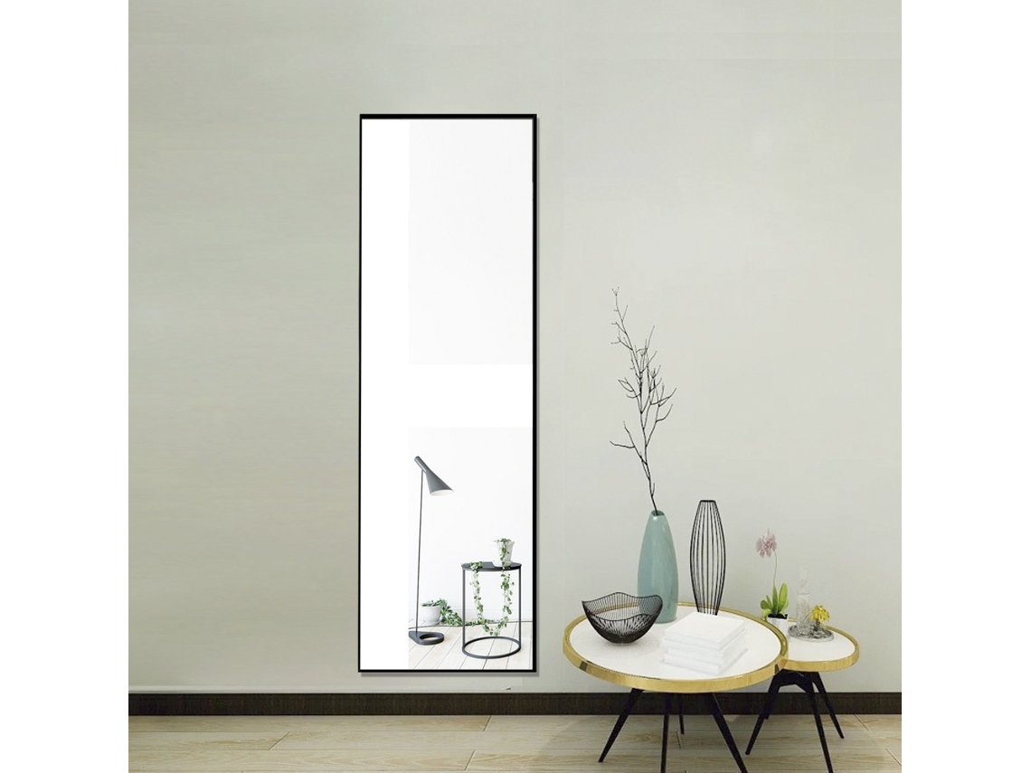 Espejo de pie, espejo de cuerpo entero con marco de aluminio, espejo de pared grande para sala de estar y dormitorio, 1500 x 400 mm, negro Rosahqnda
