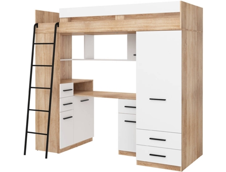 Litera con Escritorio BIM MUEBLES SMYK L Roble y Blanco (Medidas colchón: 80x200 cm)