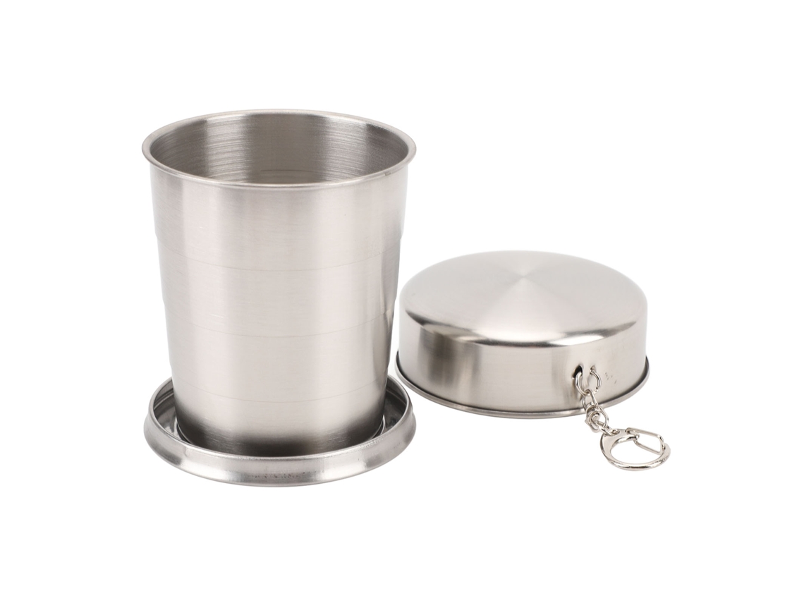 Vaso Plegable Portátil De Acero Inoxidable Con Llavero Para Viajes, Camping Y Picnics, 250 Ml.