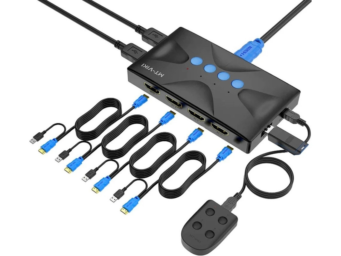 Conmutador KVM HDMI de 4 puertos con control Yizhood, color negro