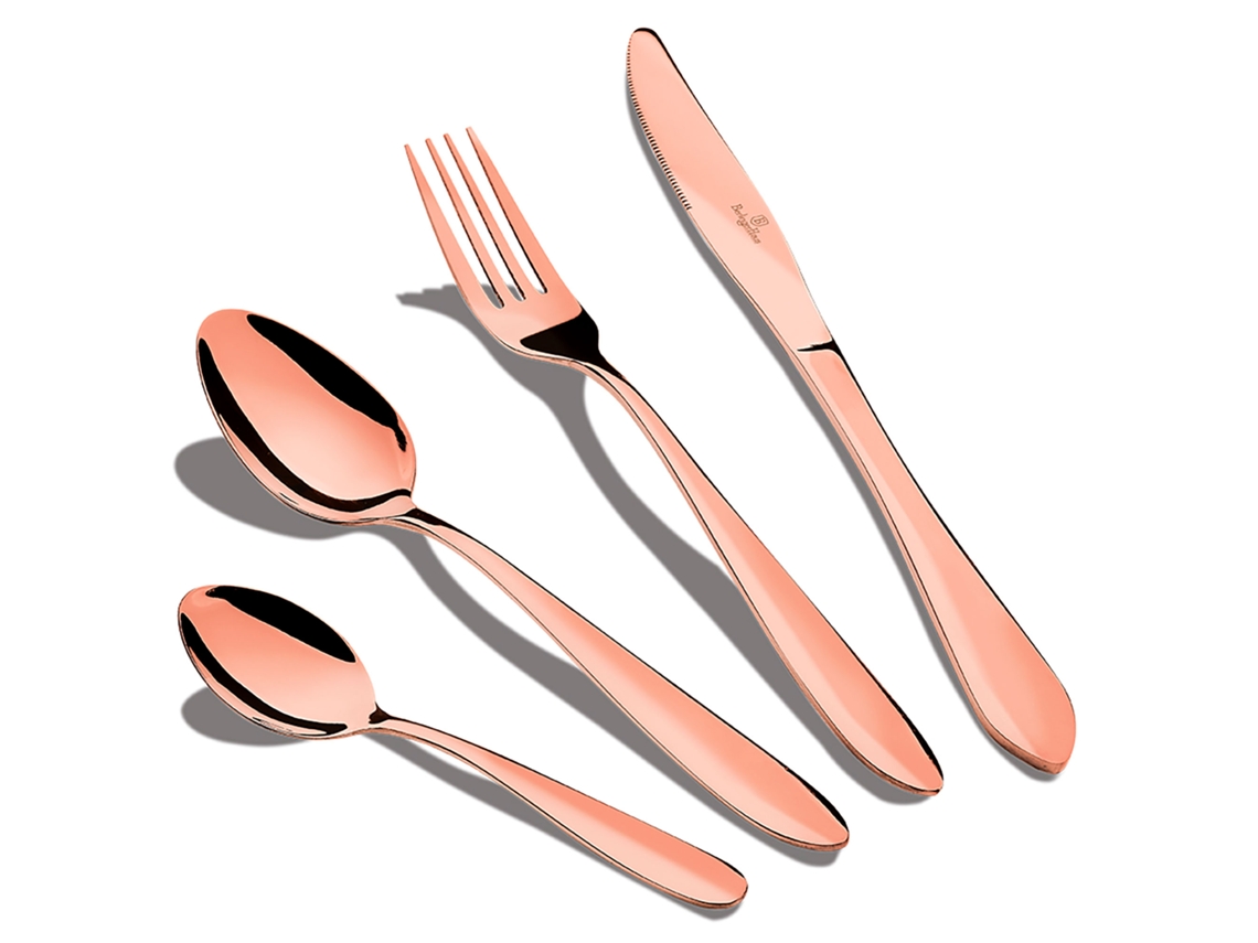 Cubertería Completa 24 Piezas Acero Inoxidable, Juego De Cubiertos 6 Personas, Pulido Brillante Berlinger Haus Rose Gold Mirror Oro Rosado